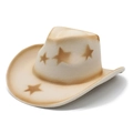 Dettaglio del cappello da cowboy crema con stelle marroni e ampia tesa arrotolata - M (56-59cm) / Beige (Spray a Stella)