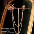 Gold nautical collar pin set with anchor, ship wheel, chains and white crystals - Gold Rudder Anchor Style (TL24054)