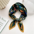 Pleated scarf featuring green and yellow forest tones with whimsical cartoon cat prints - Green Pleated Cat Profile