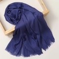 Navy blue cotton linen scarf for women with fringe details on light wood frame - 180*100cm / New Royal Blue (TH39-43)