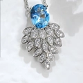 Zilveren ketting met ovale blauwe edelsteen en marquise-geslepen witte zirkoon - Blauwe Spinel 108# Ketting (Met Titanium Stalen Ketting)