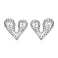 Artistic liquid heart earrings in silver finish with bubble texture and high glossy shine - Hammered Textured Heart (MS-349 Steel Color)