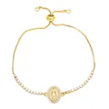 Pulsera tenis dorada ajustable con colgante de la Virgen María y circonitas blancas - Estilo C/Relieve Ovalado Virgen María - Oro