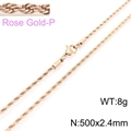 500mm Roségoldene Edelstahl Kordelkette Twist Halskette für Damen und Herren - 500x2.4mm (KN228819-Z)