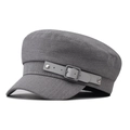 Close-up of grey cotton military cap featuring decorative leather strap and silver studs - M (56-58cm) / Gray