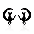 Cute black cat and moon silhouette stud earrings for women and children party gift - 162 Cat Moon - Black