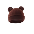 Close-up of baby bear ear knit hat in brown cotton fabric against a clean white background - One Size / Coffee