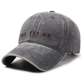 Vintage washed grey baseball cap with embroidered brown TAO FEI LE lettering design - Adjustable / Gray