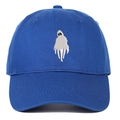Casquette de baseball bleue en coton avec broderie fantôme blanc et visière incurvée de sport - Réglable / Bleu Saphir