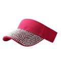 Pink rhinestone sun visor hat for women featuring sparkling silver crystal embellishments - Rose Red + Silver Rhinestones