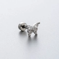 Titanium steel butterfly stud earring with zircon crystals on grey background - Butterfly (A37-4#)
