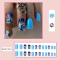 Detailed blue marble press-on nails set with gold foil accents and long square shape - BKS2343 Light Blue Marble Smudge Gold Foil Lines