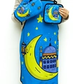 Blue kitchen apron set with moon and stars motif including glove and pot holder - Light Blue Moon Apron 3-Piece Set