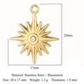 Goldener Sonnenstern Anhänger aus Edelstahl mit Strassstein Einlage 20x17mm Größe - Edelstahl + Strass / Goldener achtzackiger Stern