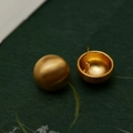 Detail view of gold matte finish ball earrings showing brushed texture and hollow structure - 925 Sterling Silver Pin Stud Earrings / Gold Earrings