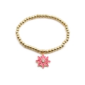 Elegante bracciale con perline dorate, ciondolo a margherita rosa e zircone bianco - Rosso