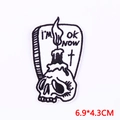 Gothic skull and candle embroidered patch in black and white, size 6.9x4.3cm - PE7882CT-I'M OK NOW