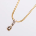 Irregular cubic zirconia square pendant with gold snake chain stainless steel necklace - Gold With White Zirconia
