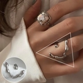Adjustable silver liquid wave ring with square mother of pearl inlay for women - JZ9368 Silver Square Mother of Pearl Fluid Ring