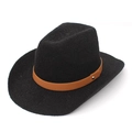 Close-up of black woven cowboy hat with a brown faux leather belt and gold rivet detail - M (56-58cm) / Black