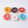 Set of six colorful PU artificial donuts with diverse toppings for home decor and toys - Box of 6