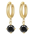 Eleganti orecchini a cerchio placcati in oro con ciondolo in zircone nero taglio tondo - Zircone Nero