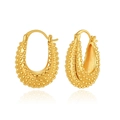 Retro 18K gold plated brass U-shaped hoop earrings with beaded texture and hollow oval design - Pave Beaded Edge Style (KE0686)