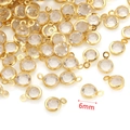 Bulk 6mm golden stainless steel charms with clear faceted crystal birthstones for DIY - White