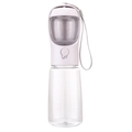 Portable pet water bottle for dogs with white wide trough and one-button operation - With Lock-550ml Water + 100g Food / White