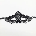 Elegant black lace masquerade mask with intricate floral embroidery and ribbon ties - Hair Crown