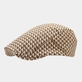 Close-up of geometric triangle pattern and jacquard texture on vintage flat cap - M (56-58cm) / Khaki