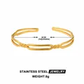 Minimalist 18k gold plated stainless steel open bangle with leaf design, 6cm size - Gold Hollow Weave