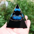 Handmade obsidian energy pyramid with blue mandala design and silver ring spiral - F-2 -1 Blue Totem Pyramid