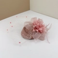 Elegant pink vintage fascinator hat with feathers, flowers and polka dot mesh veil - Lotus Pink (Hair Clip Fixed)
