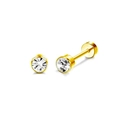Golden stainless steel stud earrings set with sparkling clear cubic zirconia crystals - Cylinder Zirconia / Gold Cylinder Zircon Pair
