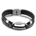Men's multilayer black braided leather bracelet with U-shaped stainless steel clasp - 19cm Steel Color