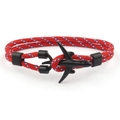 Red paracord bracelet with airplane charm and blue-white accents in a minimal style - Red Blue White Dots (Dual Hole-13)
