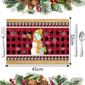 Mantel individual navideño con muñeco de nieve y árbol más cubiertos y piñas decorativas - Estilo 14