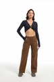 Women's stylish brown multi-pocket cargo pants with high waist and wide-leg fit - S / Brown