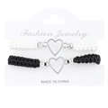 Handmade woven Tai Chi couple bracelets with silver heart charms on jewelry card - Hollow Heart Woven Style (5291)