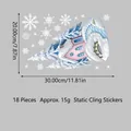 Winter static stickers featuring snow-covered pink houses and snowflakes for window decor - Pink Snow House