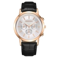 Fashionable men's quartz watch with rose gold case, white dial and black leather strap - Rose Gold Case Black Strap
