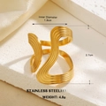 Chic 18K gold plated stainless steel wavy cross open ring, 2.7cm height and 4.8g weight - Modern Art Ripple Style (1324)