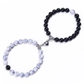 Bracelets magnétiques de couple avec perles en turquoise blanche et onyx noir - Cœur Blanc - Turquoise Blanche et Obsidienne