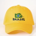 Adjustable yellow cotton baseball cap with Brasil flag embroidery and lettering - Adjustable / Bright Yellow