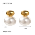 Elegant gold metal and white pearl drop earrings with dimensions and weight specs - Gold Ball and Oval Pearl Earrings (JDE2306058)