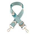Detail of adjustable woven bag strap with arrow pattern and gold metal swivel hooks - J17-peacock Blue / Antique Brass Hardware
