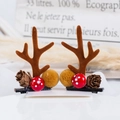 Christmas deer antler hair clips with plush balls, mushrooms and pine cones on cards - 40# Brown Antler Clip with Mushroom & Pine Cone