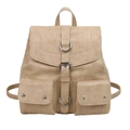 Vintage style beige textured faux leather backpack with multiple pockets and silver hardware - Off White
