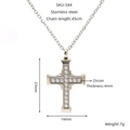 Collana con croce in acciaio inossidabile argento con zirconi e dimensioni dettagliate - 45cm (SKU-544) / Color Acciaio